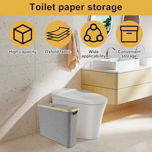 Foldable Toilet Paper Basket with Lid and Handle