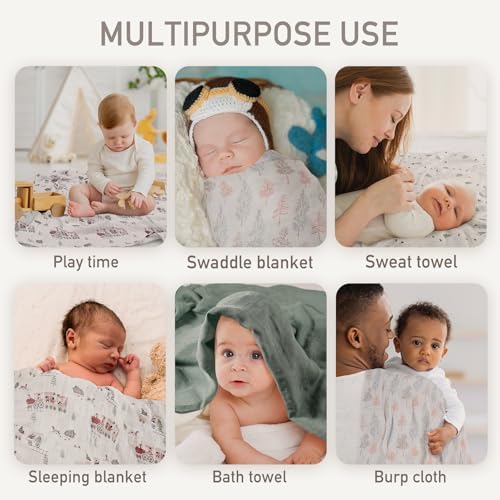 GLLQUEN BABY Swaddle Blanket 6 Pack - Pine Tree Train Design