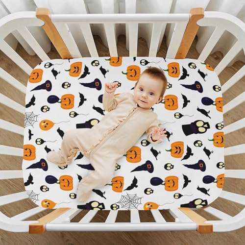 FUGIDOG Halloween Pumpkin Crib Sheets Soft Breathable