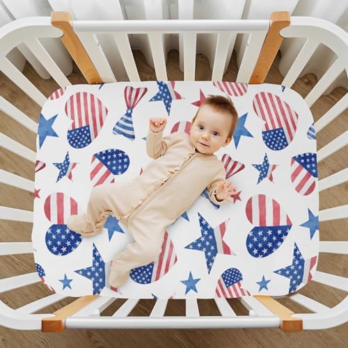 KICPOAY Fitted Crib Sheets with American Flag Bows
