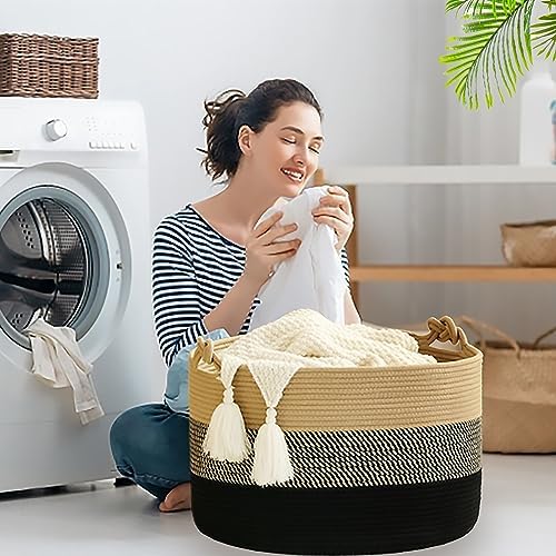 KAKAMAY Cotton Woven Blanket Basket 20x13