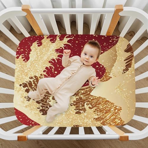 Wassud Golden Wave Crib Sheets Breathable Pack and Play 28x52 Inch