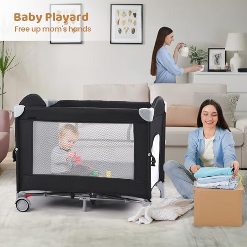 JOYMOR 5-in-1 Pack and Play with Bassinet and Changing Table 1