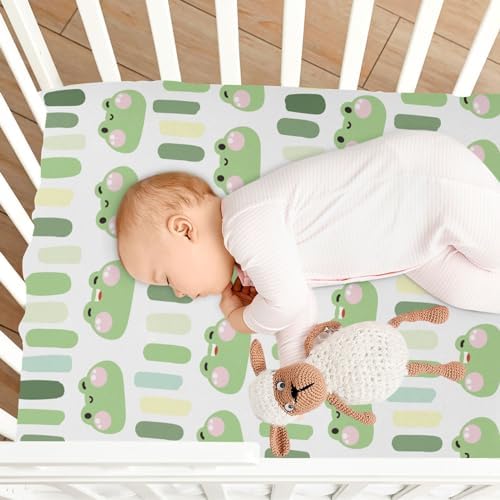 Cute Frog Green Stripe Fitted Crib Sheet for Baby Toddler