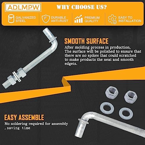 Pack of 4 6 J-Bolt Chain Link Gate Hinges with Nuts Washers