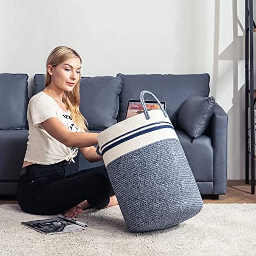 YOUDENOVA Woven Rope Laundry Hamper 58L Blue Tall Basket