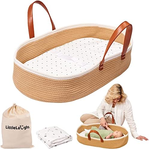 LittleLaughs Moses Basket with Muslin Blanket