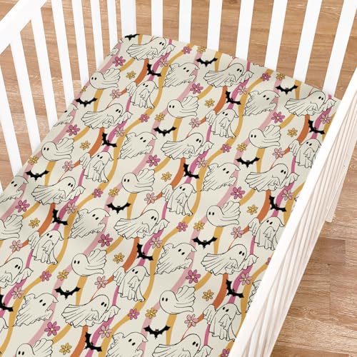 KASTLEE Halloween Ghosts Boho Floral Crib Sheet