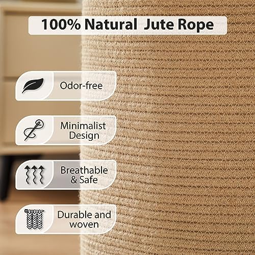 Jute Woven Rope Laundry Hamper 58L for Blanket Storage and Toys